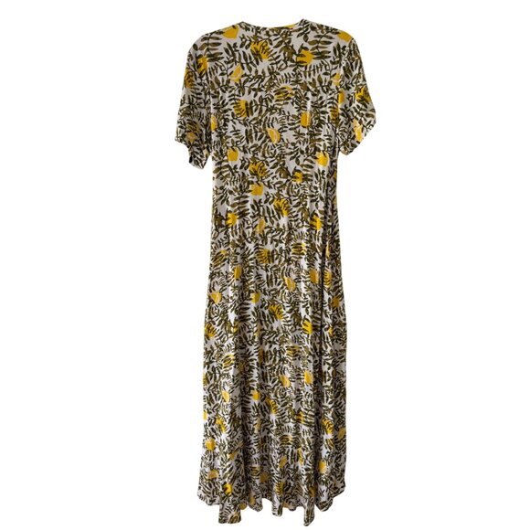 Boutique  Womens Wrap Dress Lemon Leaf Print Short Sleeve V-Neck Maxi Length - Picture 4 of 11